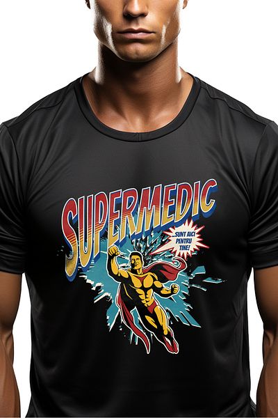 StoryGift Romania Tricou Barbati Super Medic Super Erou, Sunt Aici Pentru Tine Cu Imprimeu Pe Fata, 100% Bum Stg