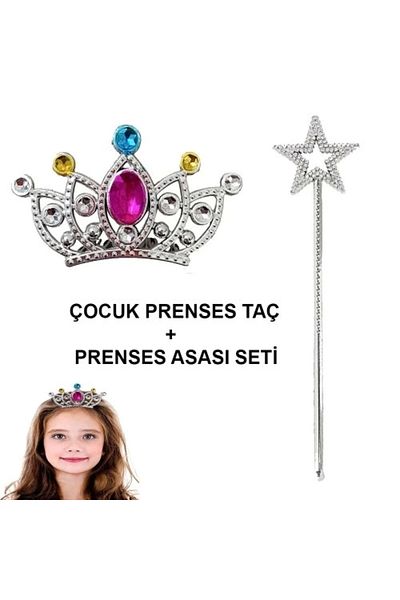 PRATİKOBA Princess Crown with Comb and Princess Star Scepter Set for Kids Silver