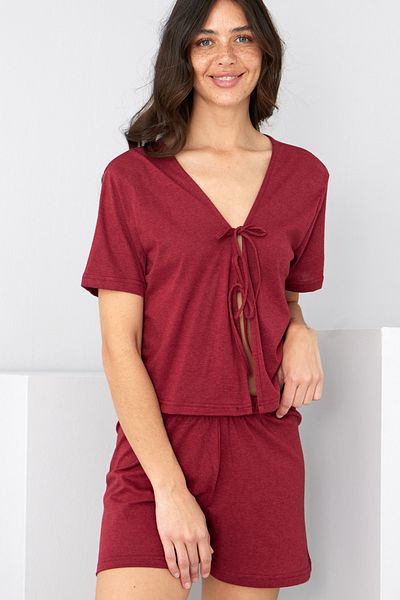 Siyah İnci Set pantaloni scurți tricotați cu șireturi burgundy7888