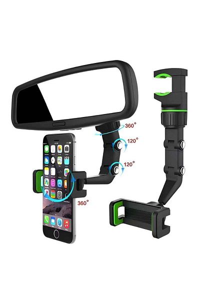 REOCLE Rear View Mirror Phone Holder with 360° Rotatable & Retractable & Universal Mount Cell Car Fit