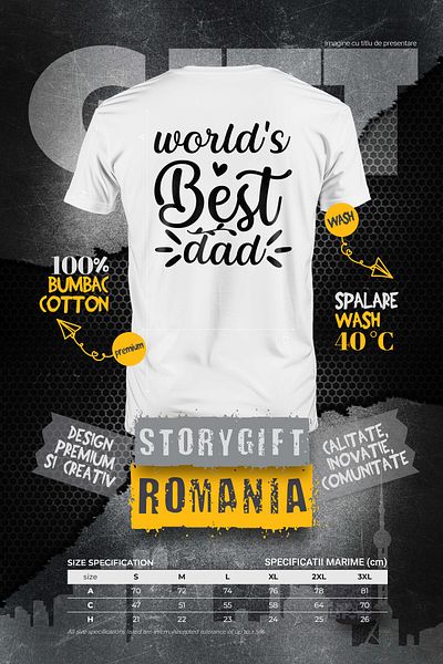 StoryGift Romania Men's T-shirt for the best dad in the world with a message in English - heart with i STG