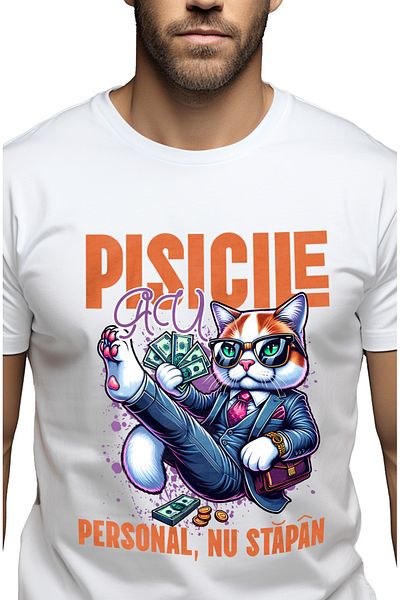 StoryGift Romania Men's T-Shirt Tricky Cat With Glasses And Banknotes Funny Message Cats Have Staff No Stg