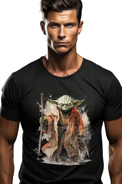 StoryGift Romania Men's T-Shirt With Yoda, Staff, Rain, Master, Jedi, Star Wars, with print on the Face, 100