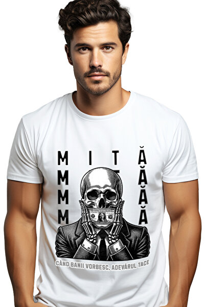 StoryGift Romania Tricou Barbati Schelete Cu Bacnota La Gura Mită. Când Banii...