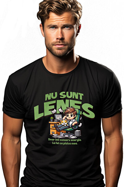 StoryGift Romania Tricou Barbati Barbat La Birou Cu Pisica, Nu Sunt Lenes Cu ...