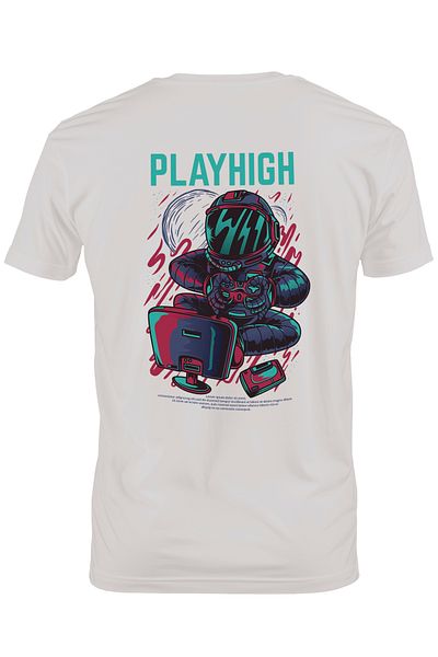 StoryGift Romania Men's T-shirt With Man In Astronaut Suit In Space Playing On Computer, Stg Controller