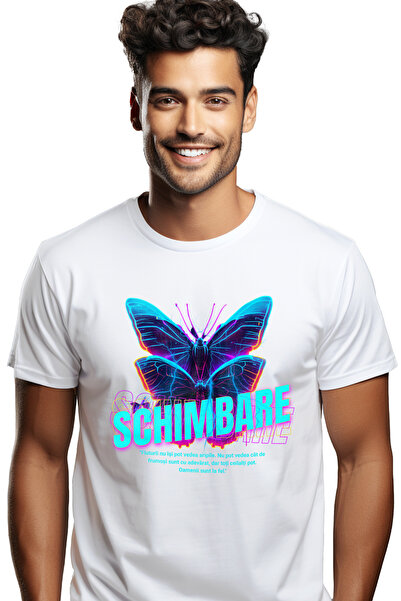 StoryGift Romania Ανδρικό T-Shirt Change - Με στάμπα πεταλούδα μπροστά, 100% ...