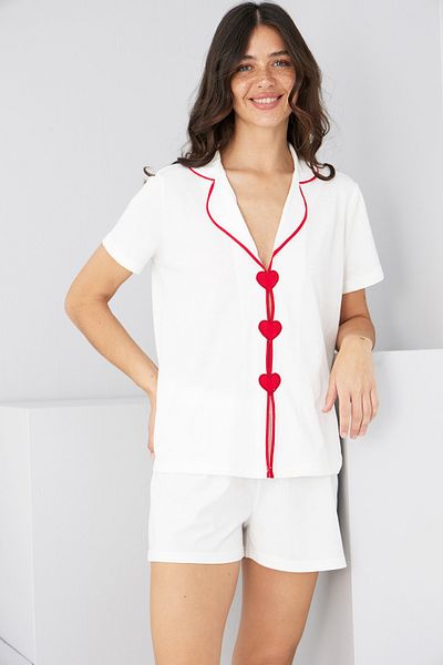 Siyah İnci ecru Heart Piping Λεπτομερές Πλεκτό Σορτς Σετ7890