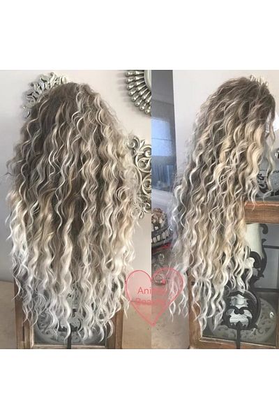 animis beauty Ombre Blonde GREY wig, long, curly, without bangs, synthetic fiber with natural look, 70 cm