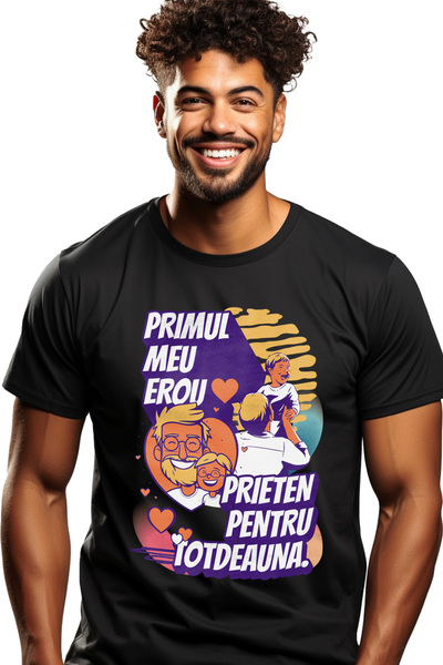 StoryGift Romania Ανδρικό T-Shirt με στάμπα  "Μπαμπάς-Ήρωας " και κείμενο  "Ο...