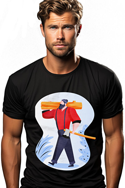 StoryGift Romania Tricou bărbătesc cu buștean, topor, barbă, cu imprimeu pe f...
