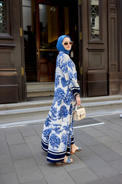 LOCCO Women's Tree Patterned Dress Navy Blue