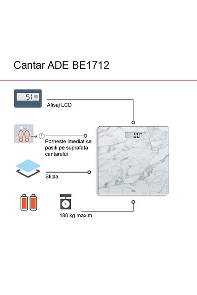 ADE Cantar corporal electronic ADE BE1711 Aurora, Model Marmura, Ecran LCD, Alb