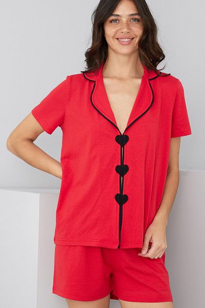 Siyah İnci Red Heart Piping Detailed Knitted Shorts Set7890