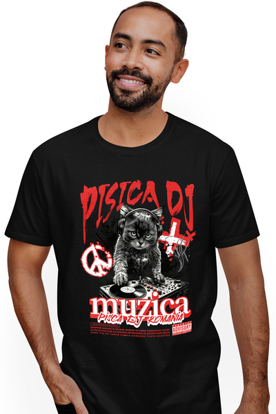 StoryGift Romania Tricou Barbati Pisica Dj Romania, Muzica, Casti, Artist Cu ...