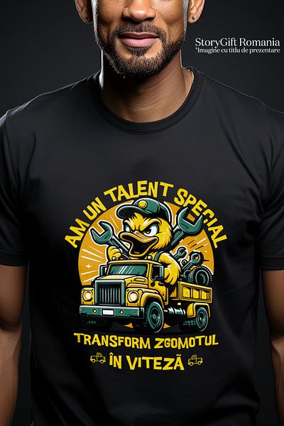 StoryGift Romania Tricou Barbati Rata Nervoasa Mecanic Text Am Un Talent Special Tranform Zgomotul In Viteza Stg