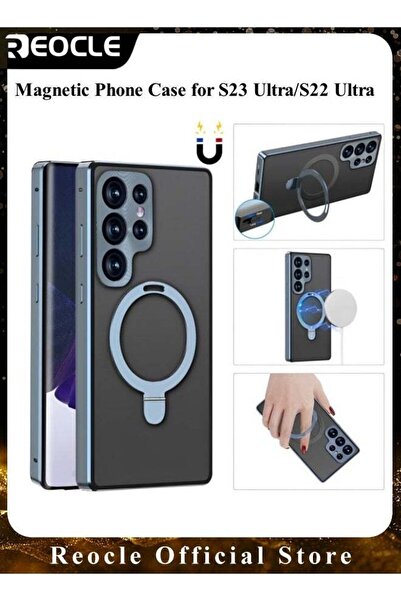 REOCLE غلاف هاتف مغناطيسي بإطار معدني مزدوج الجوانب لهاتف Samsung S23 Ultra