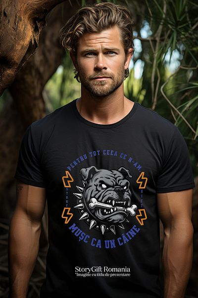 StoryGift Romania Men's T-shirt Angry dog ​​with bone in mouth motivational message FOR EVERYTHING I DON'T BITE LIKE ONE