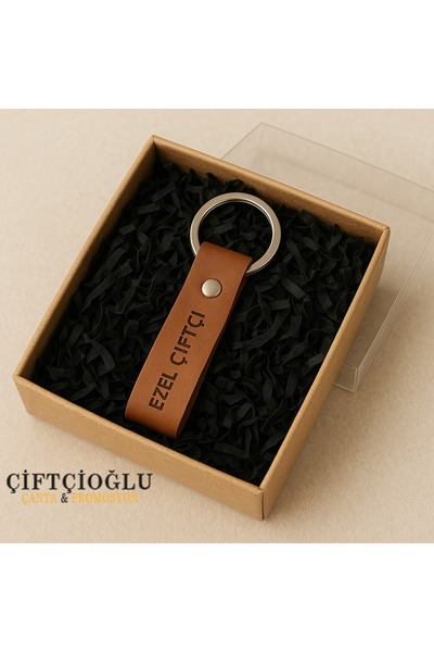 çiftçioğlu Hediye Kutulu Kişiye Özel Baskılı Crazy Hakiki Deri 1 Adet Anahtarlık