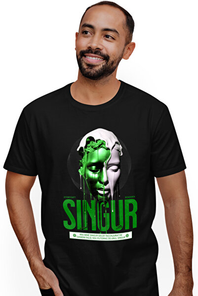 StoryGift Romania Tricou Barbati Chip Uman Curgator Text Singur Mai Bine Deca...