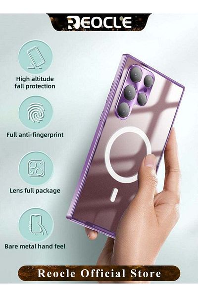 REOCLE Phone Case Drop-Resistant Metal Shell Frosted Semi-Transparent Phone Case for Samsung S23 Ultra