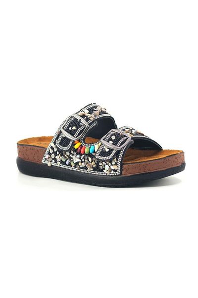 soElite Orthopedic Sole Stone Bead Embroidered Double Buckle Sea Pool Beach Daily Women's Slippers