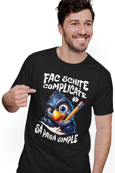 StoryGift Romania Tricou Barbati Fac Schite Complicate Sa Para Simple Pasare Arhitect Inginer Cu Imprimeu Pestg