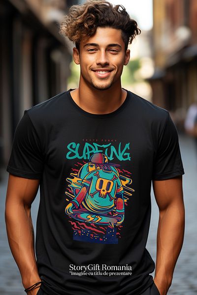 StoryGift Romania Tricou Barbati Cu Text In Engleza Surfing Baiata Pe Skateboard Tricou Cu Craniu De Mort, Sstg