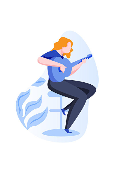 StoryGift Romania Sticker Adeziv 90CM Cu Chitara, Acustic, Scaun, Muzician, cu Margini Albe, PVC Vinyl 90 cm