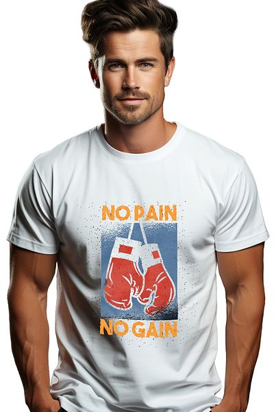 StoryGift Romania Tricou Barbati Cu Text In Engleza Motivational No Pain No Gain, Cu Imprimeu Pe Fata, 100%stg
