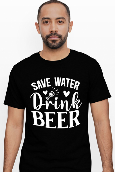 StoryGift Romania Tricou bărbătesc pentru băutorii de bere cu mesajul „economisiți apa, beți bere” - Save Stg