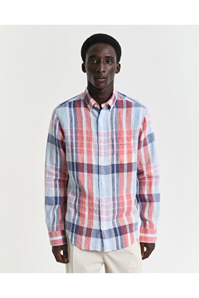 Gant Erkek Kırmızı Regular Fit Düğmeli Yaka Kareli Gömlek