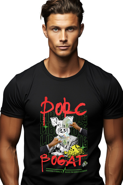 StoryGift Romania Tricou Barbati Porc Bogat - Libertate, Munca Si Determinare...