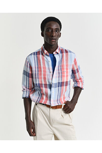 Gant Erkek Kırmızı Regular Fit Düğmeli Yaka Kareli Gömlek