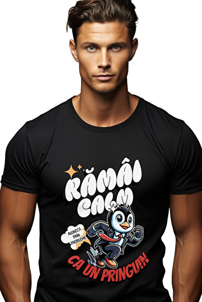 StoryGift Romania Tricou Barbati Pinguin In Costum Text Ramai Calm Si Aluneca...