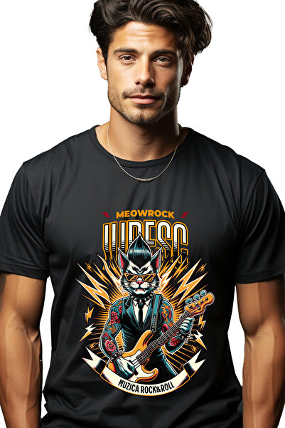 StoryGift Romania Tricou Barbati Pisica Rock And Roll Iubesc Muzica, Petrecer...