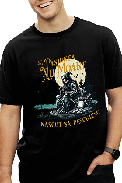 StoryGift Romania Tricou Barbati Nascut Sa Pescuiesc - Pasiunea Nu Moare Cu I...