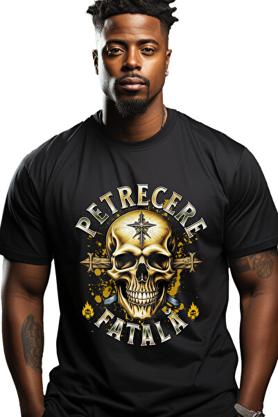 StoryGift Romania Men's T-shirt Fatal Party skull deadly fun with print on the face, 100% Cotton