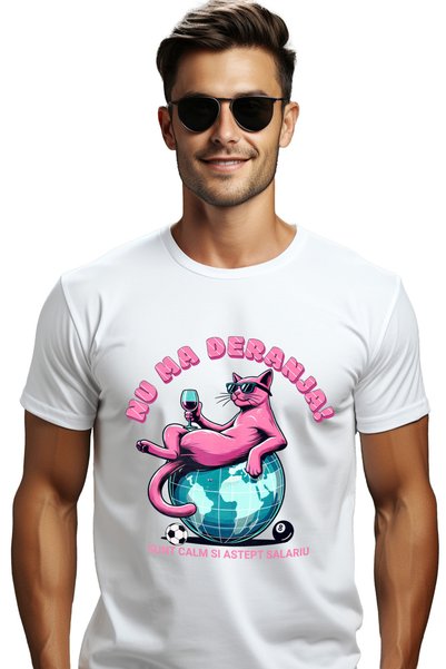 StoryGift Romania Tricou Barbati Pisica Cu Pahar De Vin, Nu Ma Deranja, Astep...