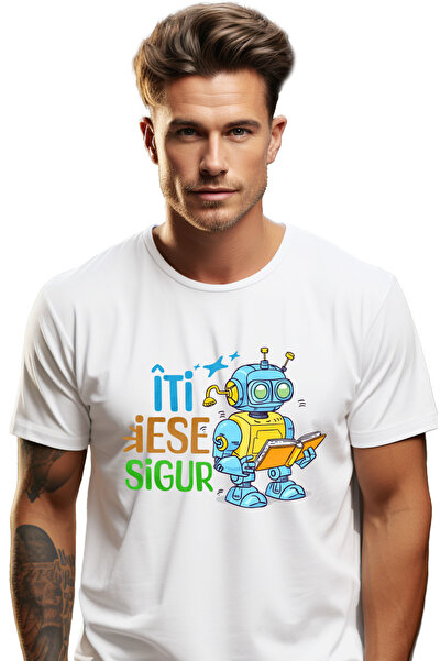 StoryGift Romania Tricou Barbati Robot Citind Iti Iese Sigur Munceste Din Gre...