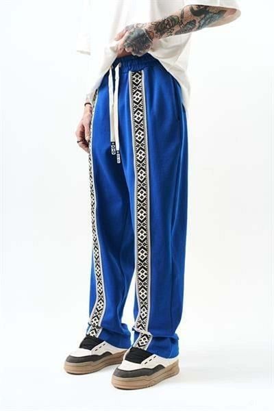 Respire Pantaloni de sport largi interlock cu dungi etnice pentru bărbați Saks