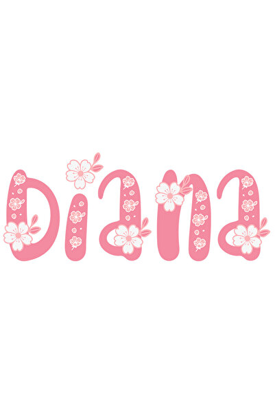 StoryGift Romania Sticker Autocolant 70CM Cu Numele Diana, Flori, Colorat, Roz, Dragut cu Margini Albe, PVC Viny