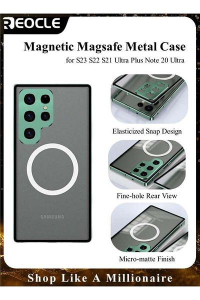 REOCLE Phone Case with Yellowing Resistant Protection Magnetic Magsafe Metal Case for Samsung S22 Ultra