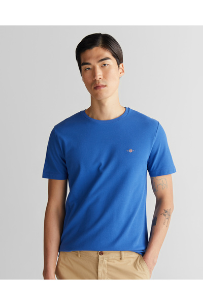 Gant Erkek Mavi Slim Fit Bisiklet Yaka T-Shirt