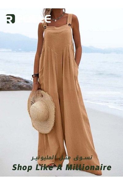 REOCLE Women's Loose Jumpsuits One Piece Sleeveless Wide Leg Long Pant Rompers with Pockets
