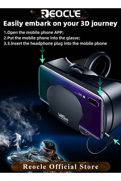 REOCLE VR Headset Glasses HD 3D VR Glasses Virtual Reality Headset for TV & Phone Movies & Video Games