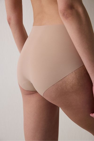 Penti Gerippte Bonding Laser Cut Cover Beige Slip Höschen