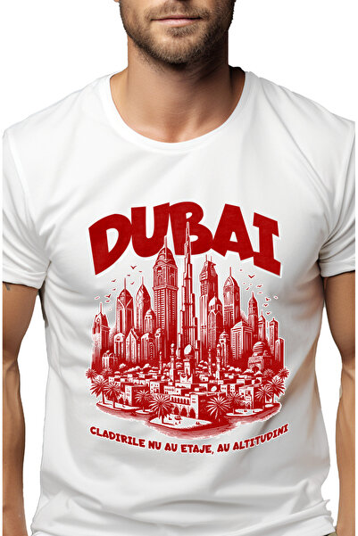 StoryGift Romania Tricou Barbati Priveliste Drona, Oras Dubai Text Cladirile ...