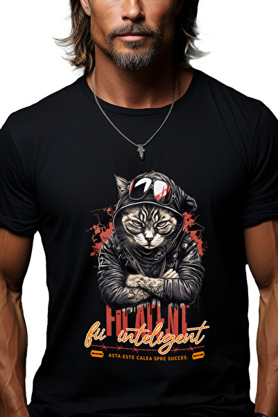 StoryGift Romania Tricou Barbati Pisica Ganster Cu Ochelarii, Text Fii Aternt...