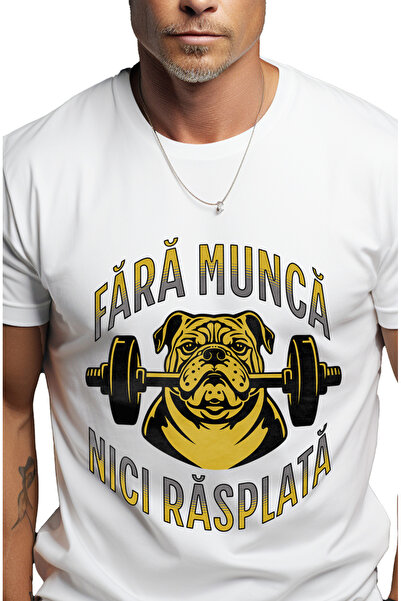 StoryGift Romania Tricou Barbati Caine Cu Gatera, Gym, Text Fara Munca Nici Raspl Cu Imprimeu Pe Fata, 100% Stg